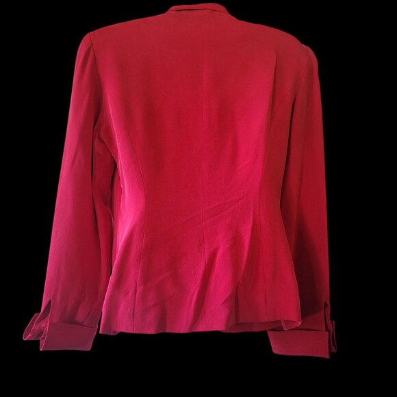 Vtg Silk Red Long-Sleeve Blazer With Knot Button Closures & Wide Collar - Picture 5 of 16
